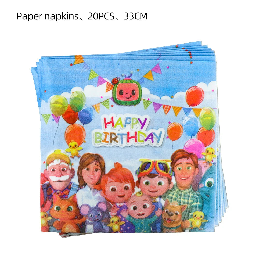 Cartoon JJ Melon Birthday Party Set - Disposable Tableware Decorations Balloons Cake Topper - ZOOMNSTORE