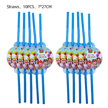 Cartoon JJ Melon Birthday Party Set - Disposable Tableware Decorations Balloons Cake Topper - ZOOMNSTORE