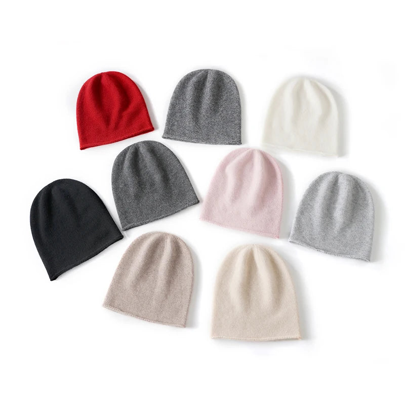 Cashmere Beanie Hat - 100% Soft Knit Winter Hat For Men & Women, Solid Color - ZOOMNSTORE