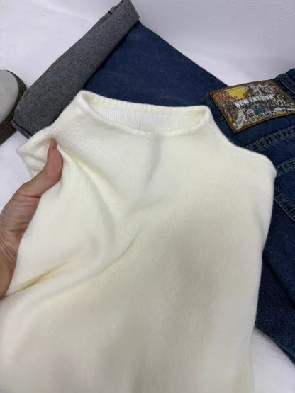 Cashmere Long Sleeve Tee - Women's Soft Cotton Stand-Up Collar Top for Autumn Winter - ZOOMNSTORE