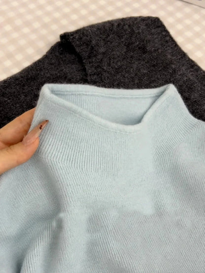 Cashmere Long Sleeve Tee - Women's Soft Cotton Stand-Up Collar Top for Autumn Winter - ZOOMNSTORE