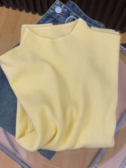 Cashmere Long Sleeve Tee - Women's Soft Cotton Stand-Up Collar Top for Autumn Winter - ZOOMNSTORE