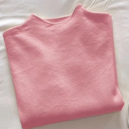 Cashmere Long Sleeve Tee - Women's Soft Cotton Stand-Up Collar Top for Autumn Winter - ZOOMNSTORE