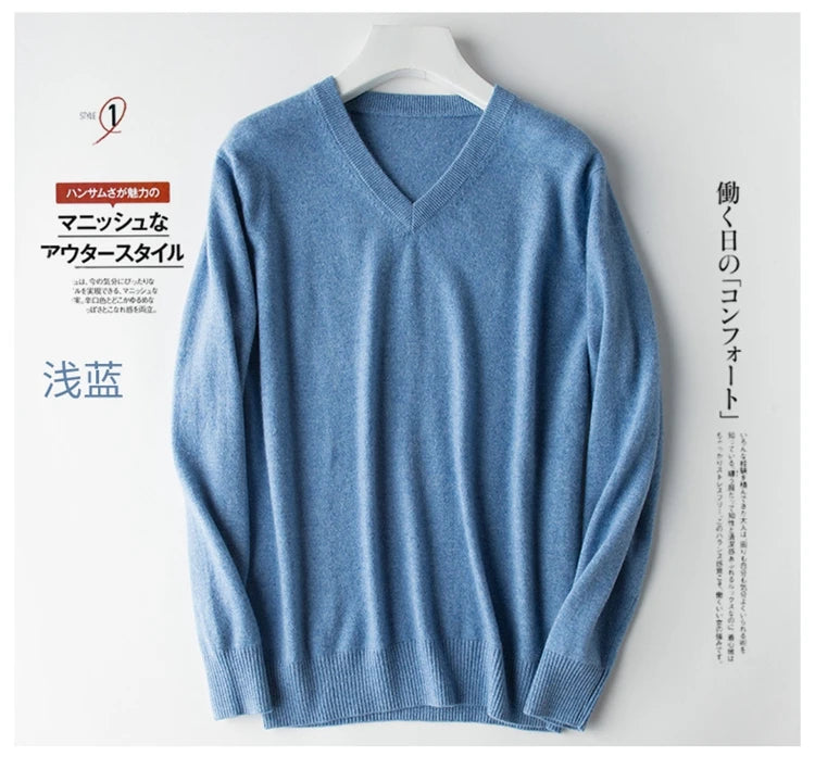Classic Pullover V-Neck Sweater Men 2024 Autumn Winter Cashmere Cotton Blend Warm Jumper Clothes Pull Homme Man Hombres Sweater - ZOOMNSTORE