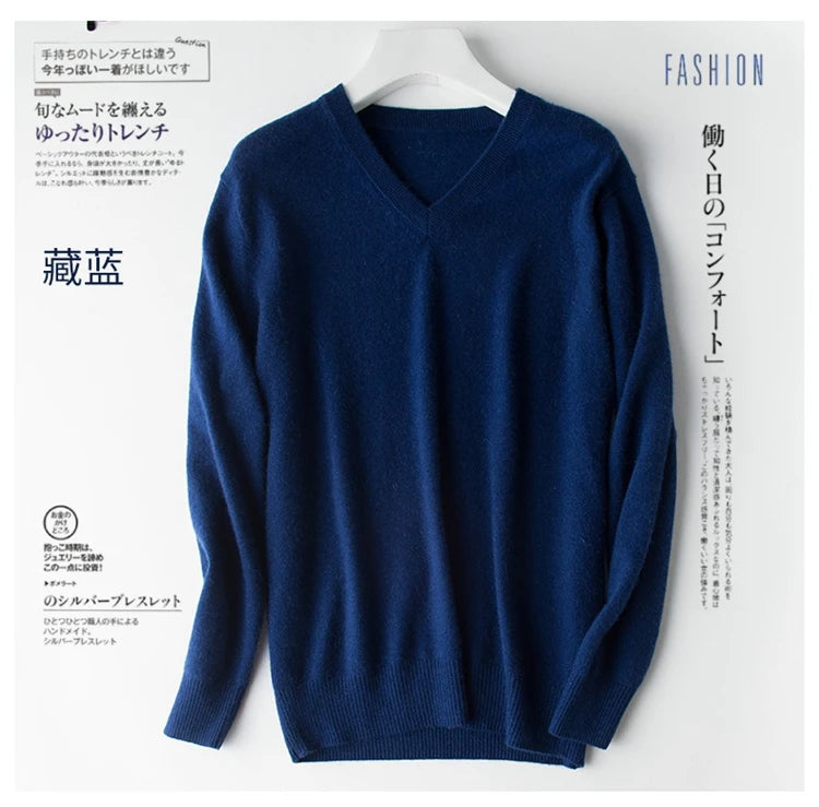 Classic Pullover V-Neck Sweater Men 2024 Autumn Winter Cashmere Cotton Blend Warm Jumper Clothes Pull Homme Man Hombres Sweater - ZOOMNSTORE