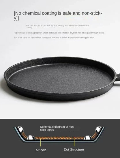 26cm Cast Iron Frying Pan - Non-Stick Egg and Pancake Maker for Gas and Induction Cookers - ZOOMNSTORE