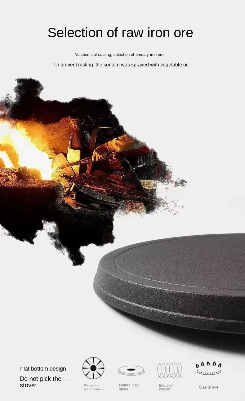 26cm Cast Iron Frying Pan - Non-Stick Egg and Pancake Maker for Gas and Induction Cookers - ZOOMNSTORE