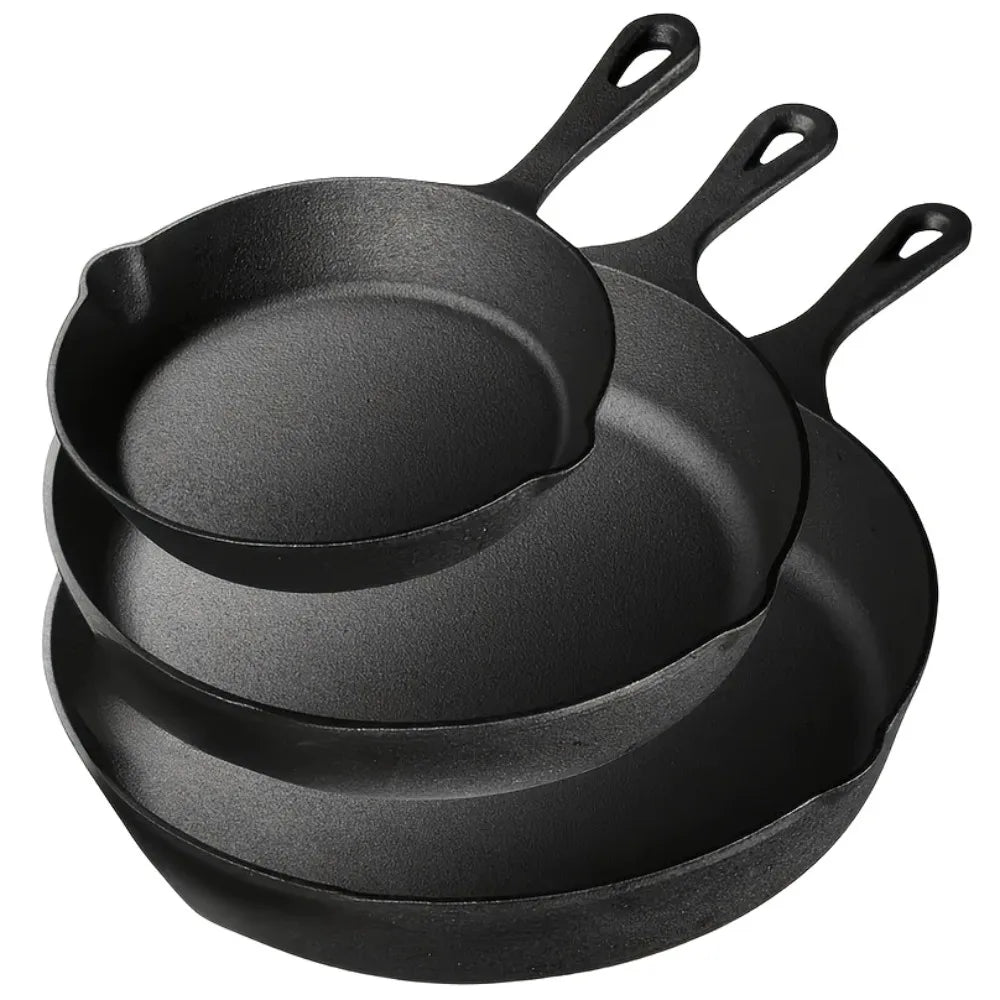 Cast Iron Skillet Set – 3PCS Heavy Duty Pans, Pre-Seasoned Non-Stick Surface - ZOOMNSTORE