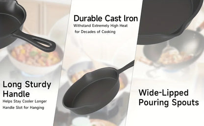 Cast Iron Skillet Set – 3PCS Heavy Duty Pans, Pre-Seasoned Non-Stick Surface - ZOOMNSTORE