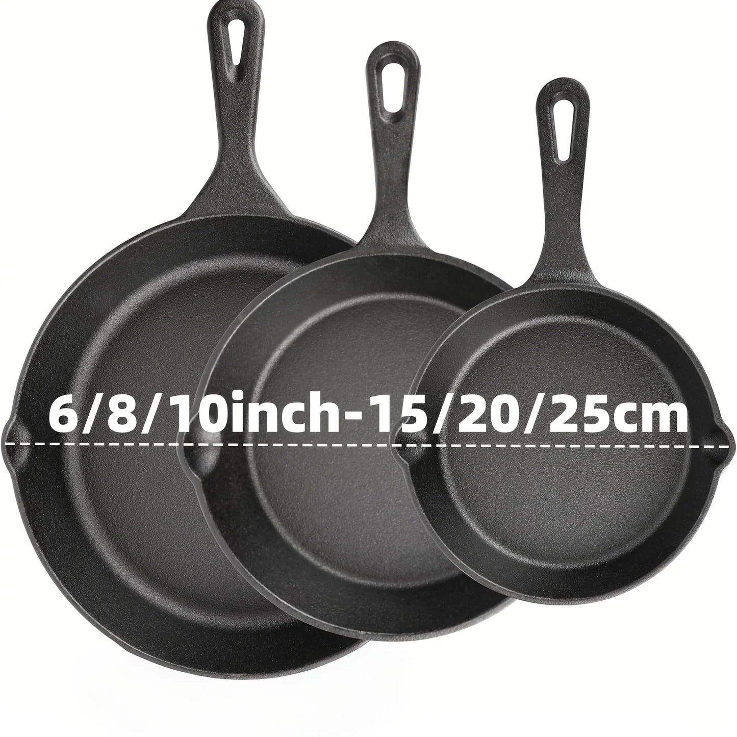 Cast Iron Skillet Set – 3PCS Heavy Duty Pans, Pre-Seasoned Non-Stick Surface - ZOOMNSTORE
