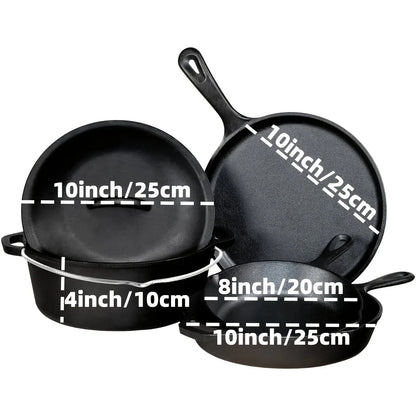 Cast Iron Skillet Set – 3PCS Heavy Duty Pans, Pre-Seasoned Non-Stick Surface - ZOOMNSTORE