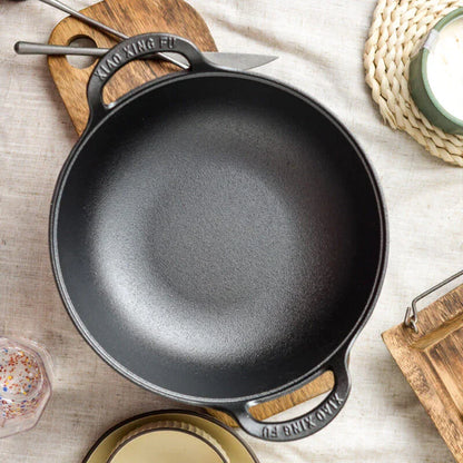 Cast Iron Non-Stick Wok - Uncoated Casserole Skillet Cookware - ZOOMNSTORE