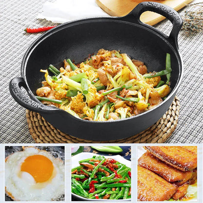 Cast Iron Non-Stick Wok - Uncoated Casserole Skillet Cookware - ZOOMNSTORE
