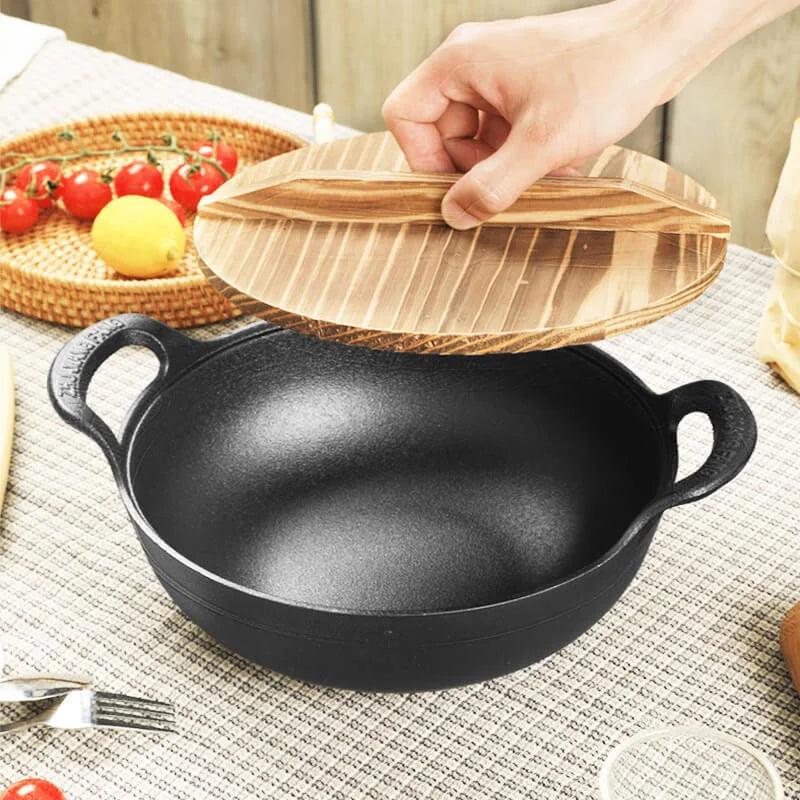 Cast Iron Non-Stick Wok - Uncoated Casserole Skillet Cookware - ZOOMNSTORE