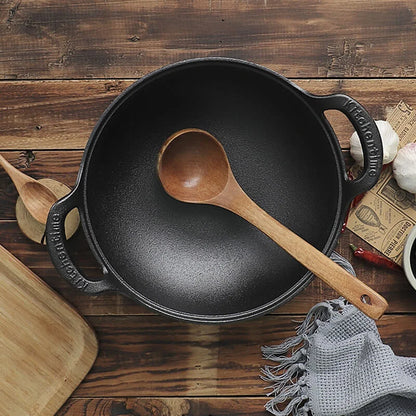 Cast Iron Non-Stick Wok - Uncoated Casserole Skillet Cookware - ZOOMNSTORE