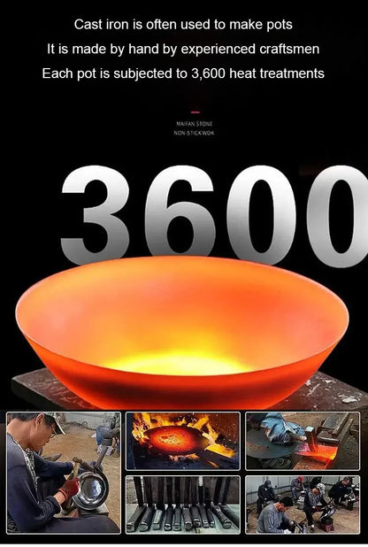 Cast Iron Non-Stick Wok - Uncoated Casserole Skillet Cookware - ZOOMNSTORE