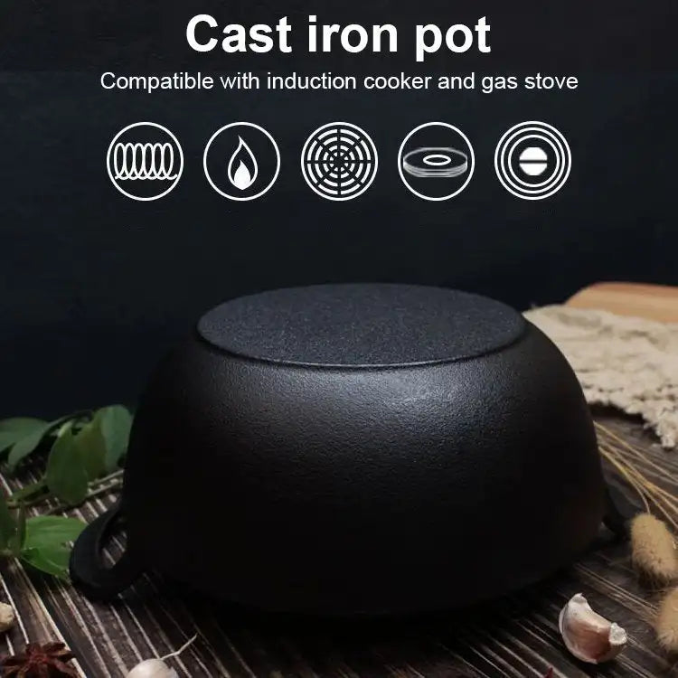 Cast Iron Non-Stick Wok - Uncoated Casserole Skillet Cookware - ZOOMNSTORE
