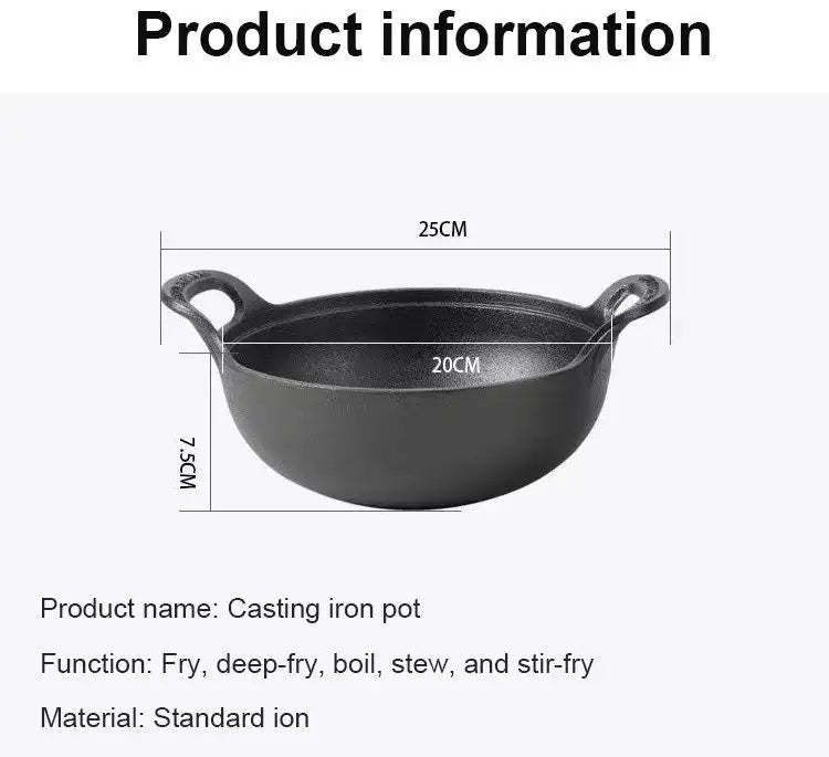 Cast Iron Non-Stick Wok - Uncoated Casserole Skillet Cookware - ZOOMNSTORE