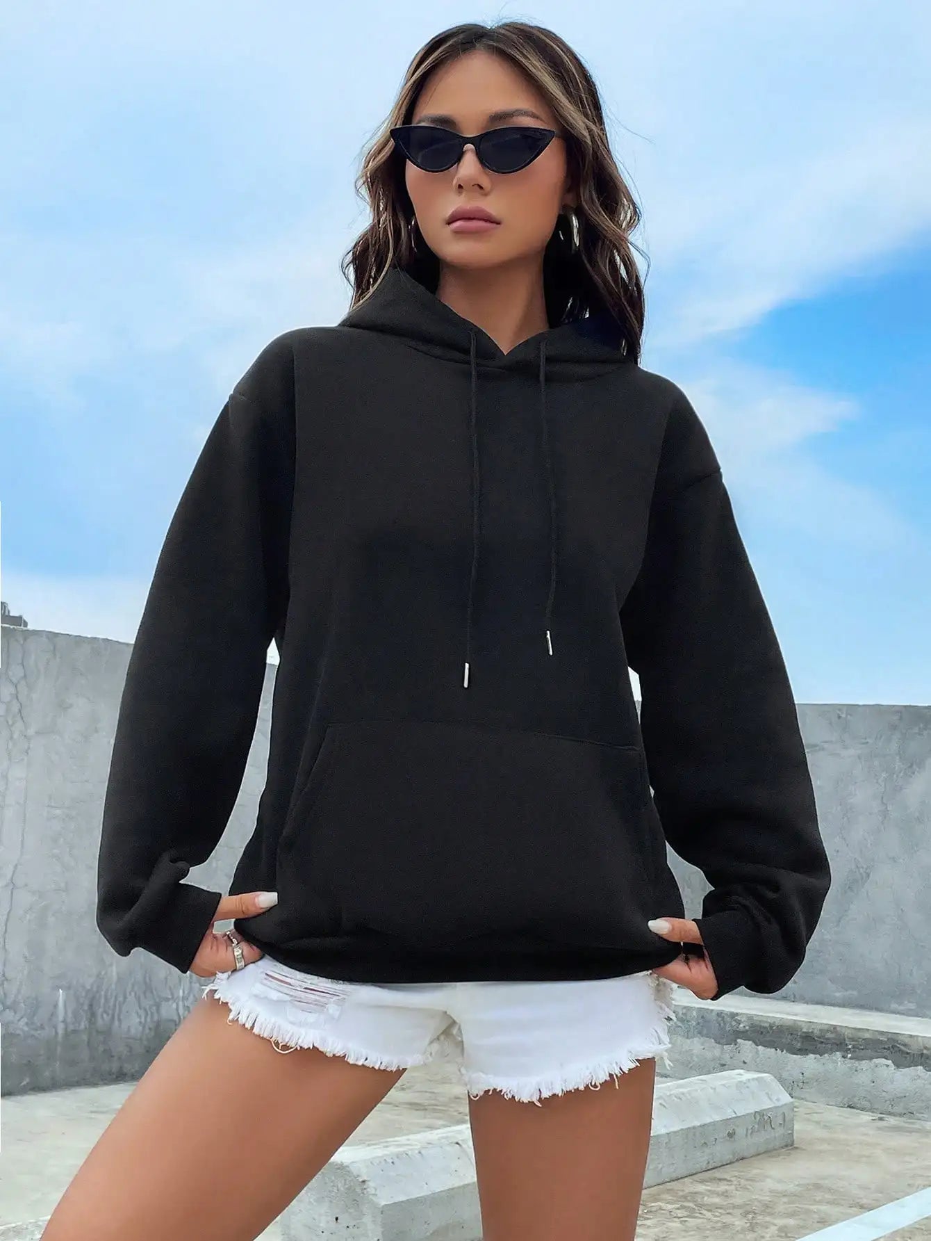 Casual Solid Color Hoodie for Women - Fleece Pocket Pullover - ZOOMNSTORE