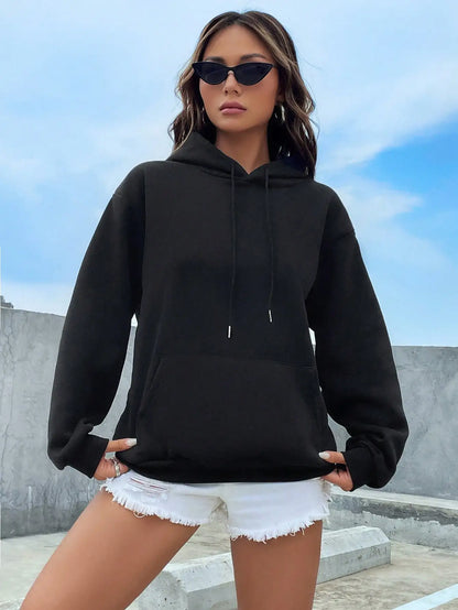 Casual Solid Color Hoodie for Women - Fleece Pocket Pullover - ZOOMNSTORE