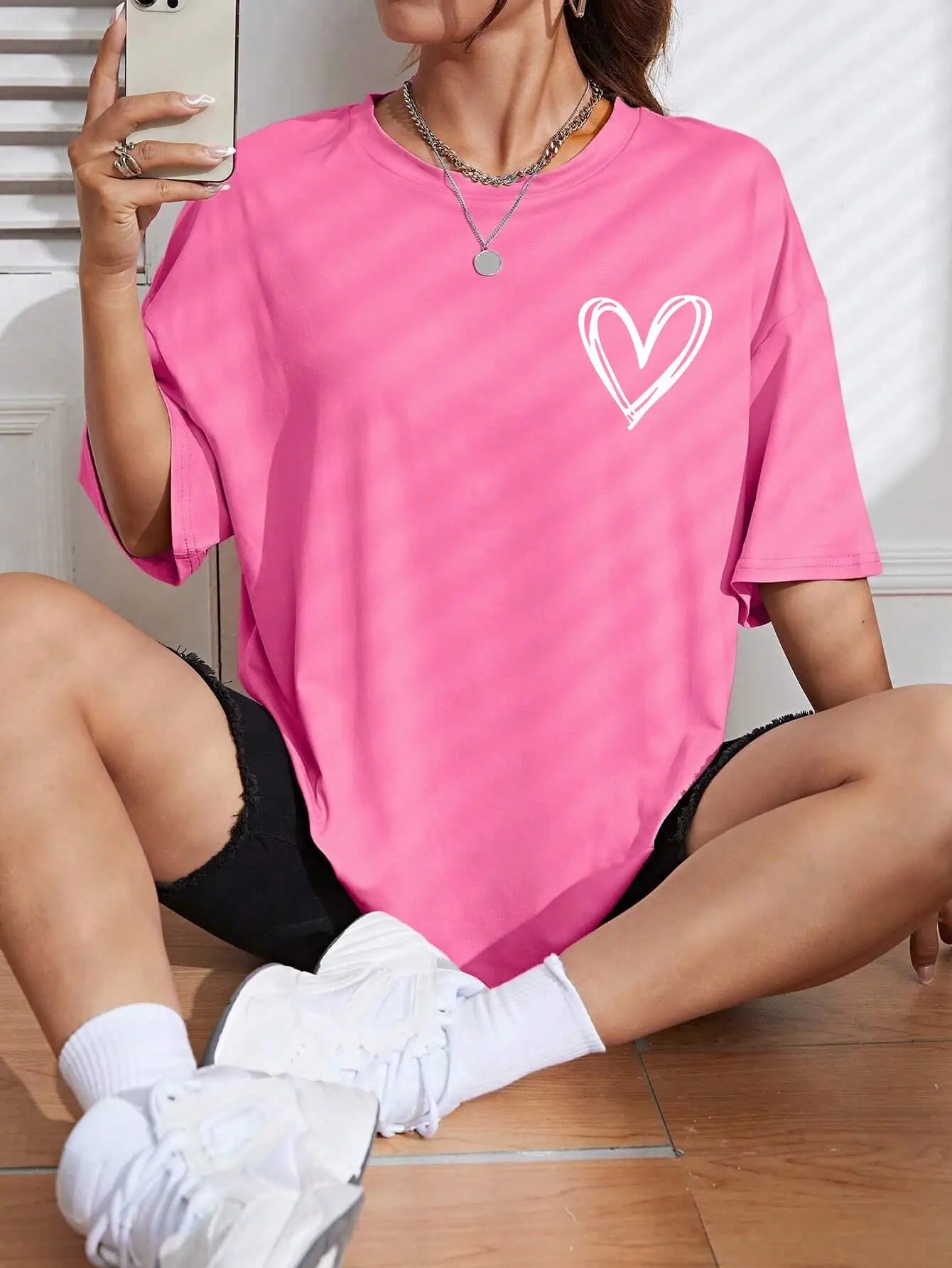 Casual Oversized Womens T-Shirt - Simple Love Printed Summer Tee - ZOOMNSTORE