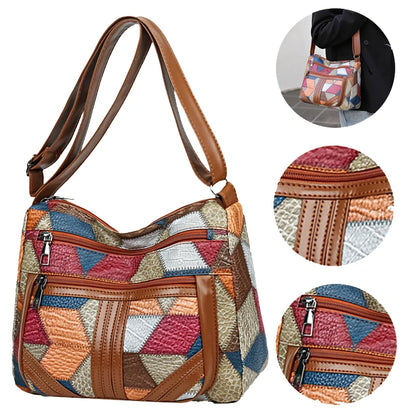 Casual Shoulder Bag - PU Leather Patchwork Crossbody Bag | Unisex Simple Design Tote - ZOOMNSTORE