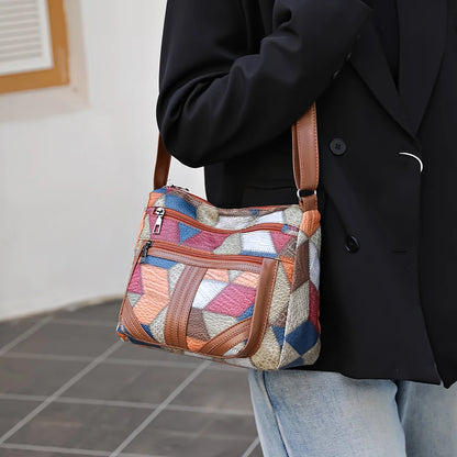 Casual Shoulder Bag - PU Leather Patchwork Crossbody Bag | Unisex Simple Design Tote - ZOOMNSTORE