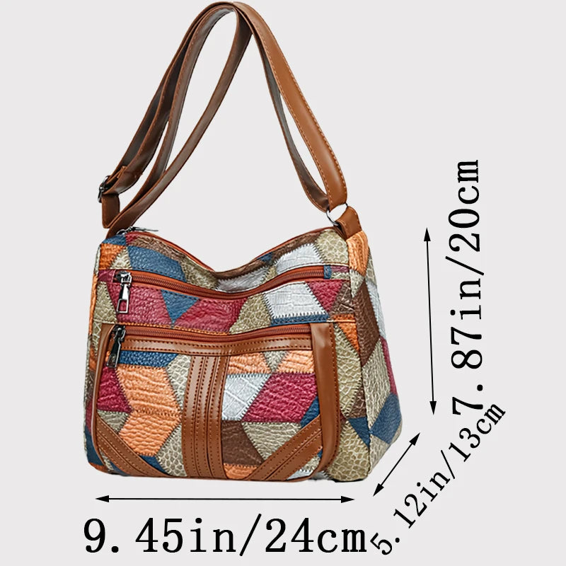 Casual Shoulder Bag - PU Leather Patchwork Crossbody Bag | Unisex Simple Design Tote - ZOOMNSTORE