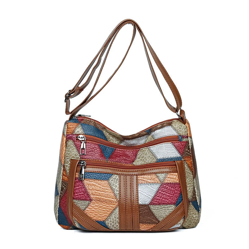 Casual Shoulder Bag - PU Leather Patchwork Crossbody Bag | Unisex Simple Design Tote - ZOOMNSTORE