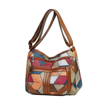 Casual Shoulder Bag - PU Leather Patchwork Crossbody Bag | Unisex Simple Design Tote - ZOOMNSTORE