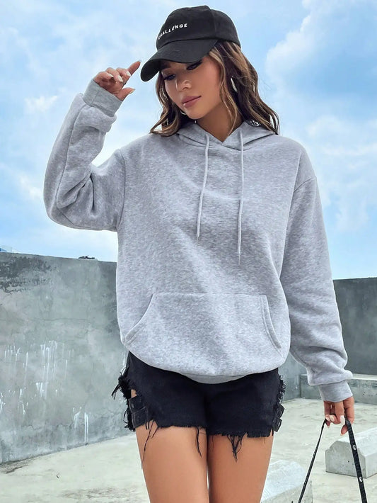 Casual Solid Color Hoodie for Women - Fleece Pocket Pullover - ZOOMNSTORE