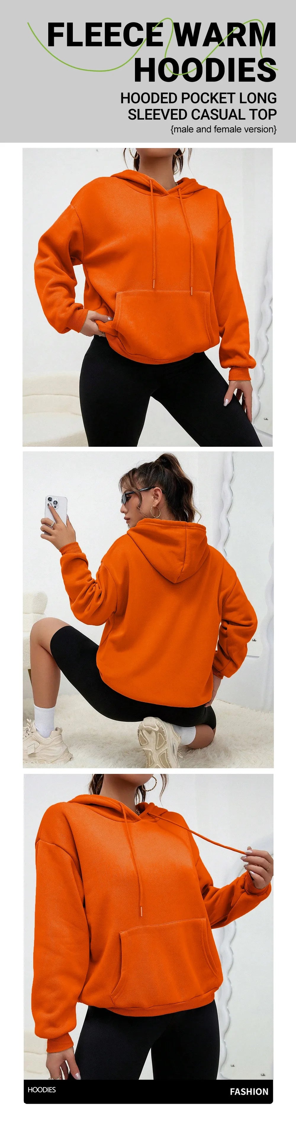 Casual Solid Color Hoodie for Women - Fleece Pocket Pullover - ZOOMNSTORE