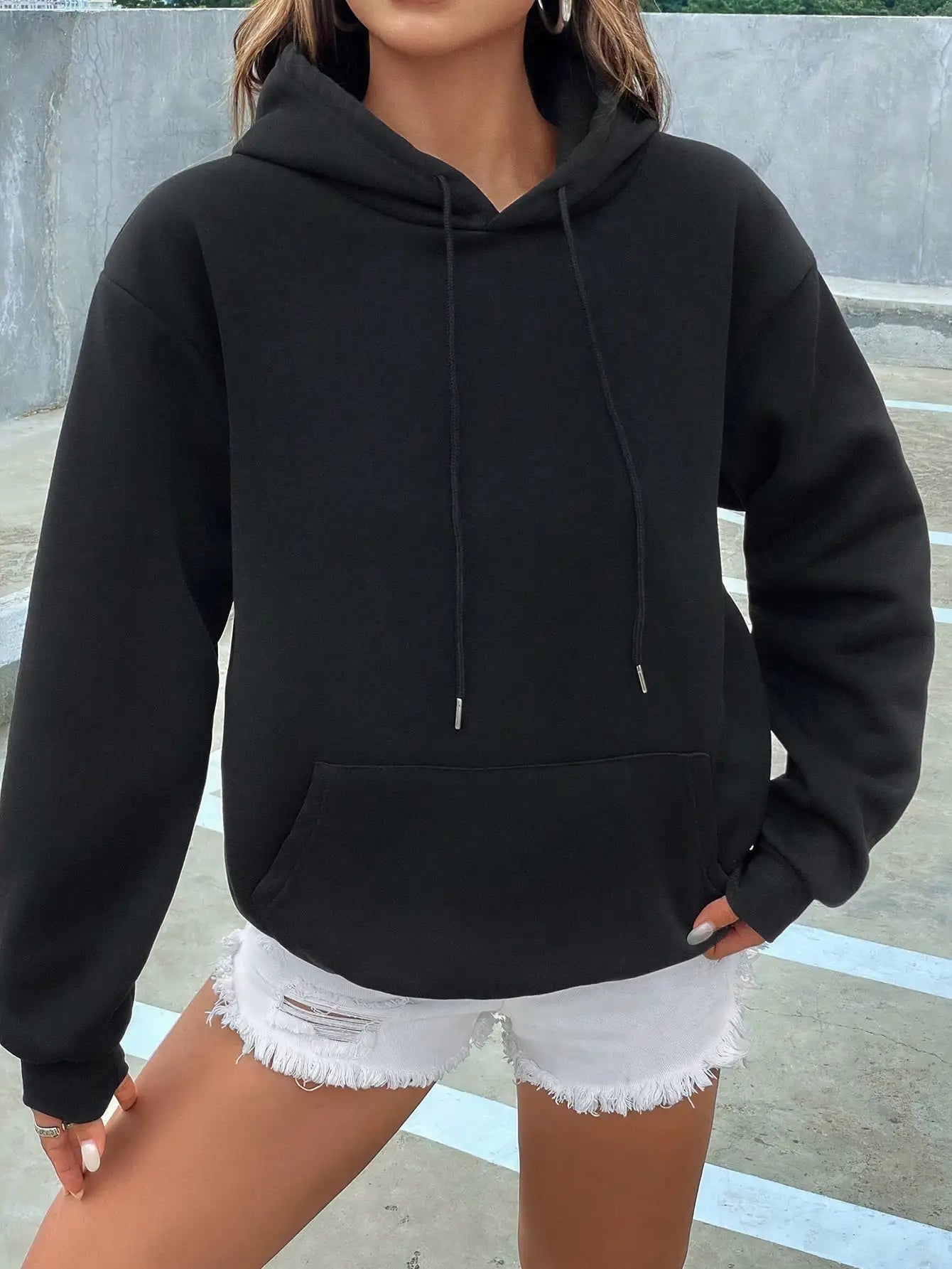 Casual Solid Color Hoodie for Women - Fleece Pocket Pullover - ZOOMNSTORE