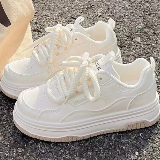 Casual White Vulcanized Sneakers - Comfortable Thick-soled Fashion Shoes - ZOOMNSTORE