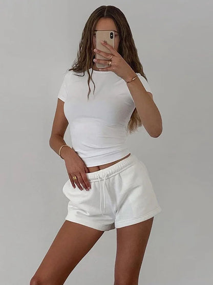 Casual Womens Short Sleeve Crop T-Shirt - Soft Solid Summer Top - ZOOMNSTORE
