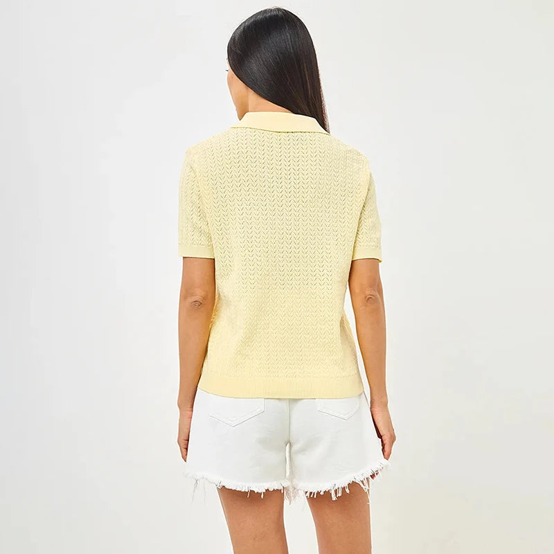 Casual Womens Short Sleeve Knitted T-Shirt - Summer Lapel Pullover Top - ZOOMNSTORE