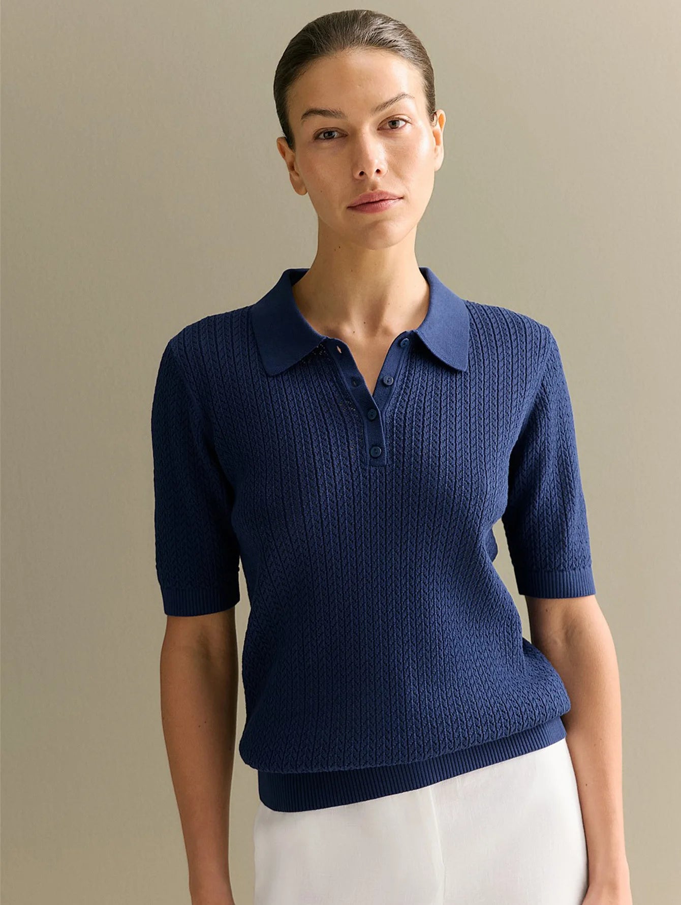 Casual Womens Short Sleeve Knitted T-Shirt - Summer Lapel Pullover Top - ZOOMNSTORE