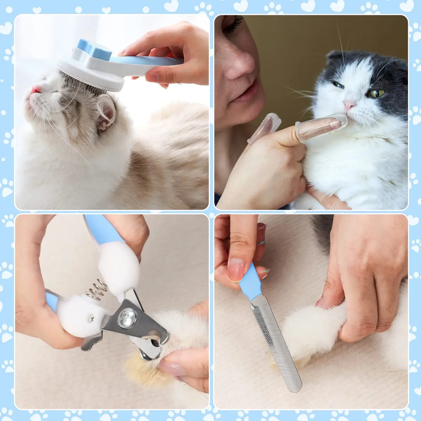 Cat Brush Grooming Kit - 8Pcs Pet Grooming Tools with Flea Comb & Silicone Toothbrush - ZOOMNSTORE
