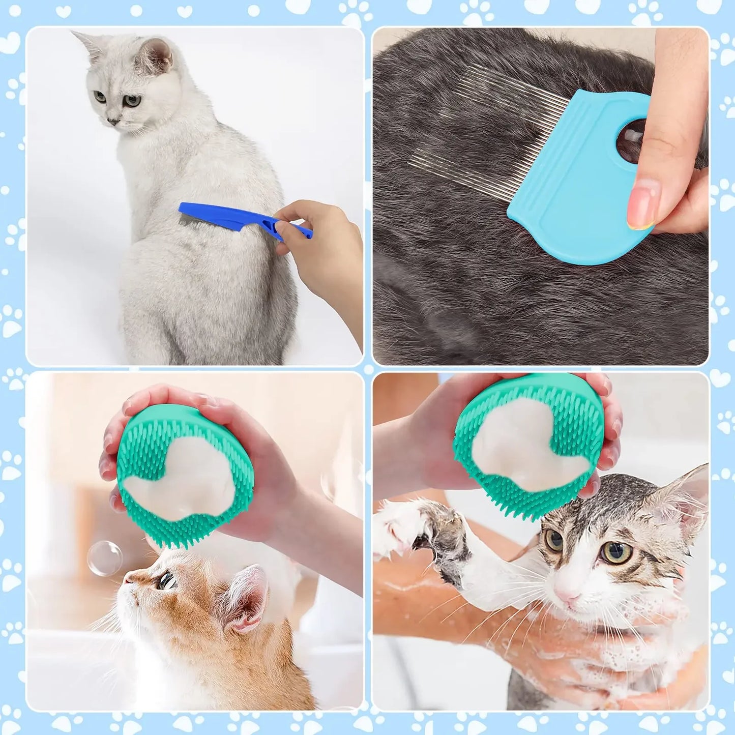 Cat Brush Grooming Kit - 8Pcs Pet Grooming Tools with Flea Comb & Silicone Toothbrush - ZOOMNSTORE