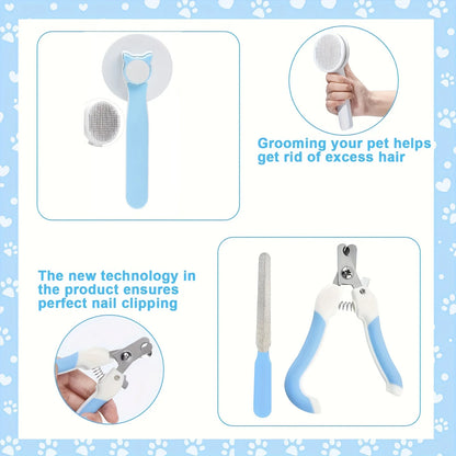 Cat Brush Grooming Kit - 8Pcs Pet Grooming Tools with Flea Comb & Silicone Toothbrush - ZOOMNSTORE