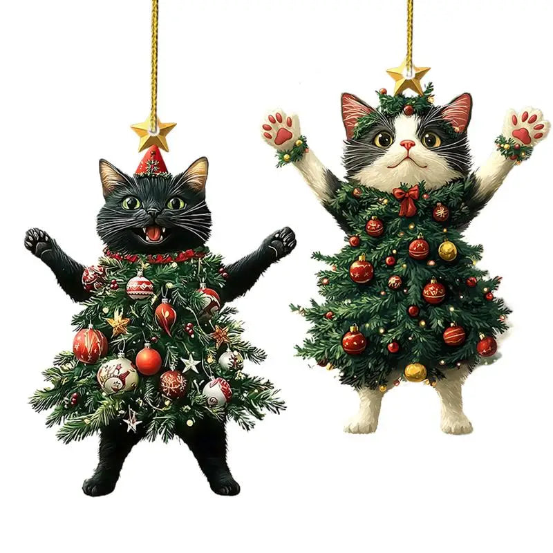 Cute Cat Christmas Tree Pendant - Hanging Ornament for Car and Backpack - ZOOMNSTORE