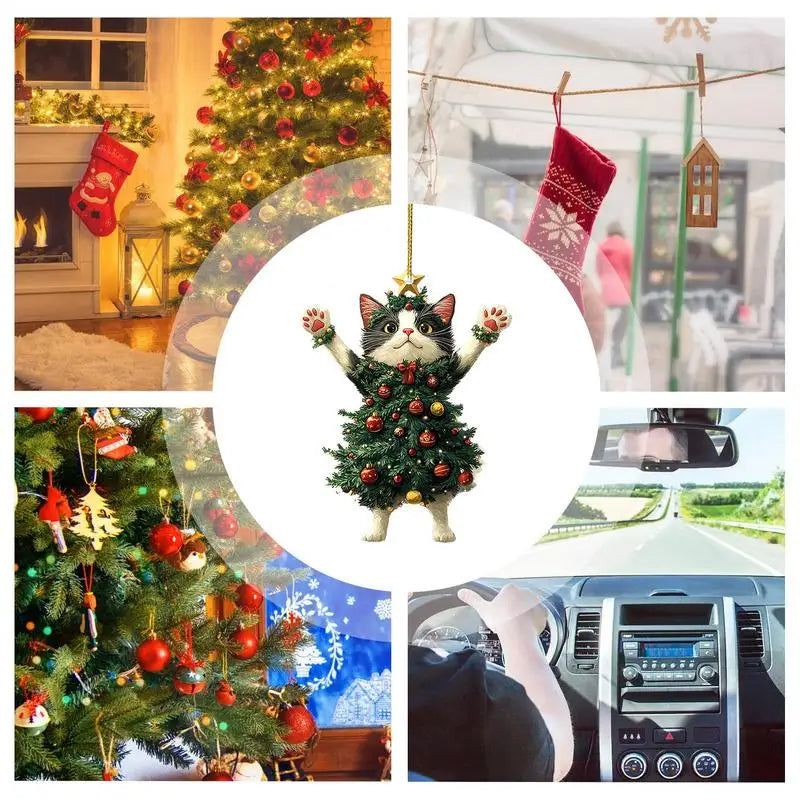 Cute Cat Christmas Tree Pendant - Hanging Ornament for Car and Backpack - ZOOMNSTORE