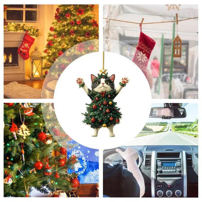 Cute Cat Christmas Tree Pendant - Hanging Ornament for Car and Backpack - ZOOMNSTORE