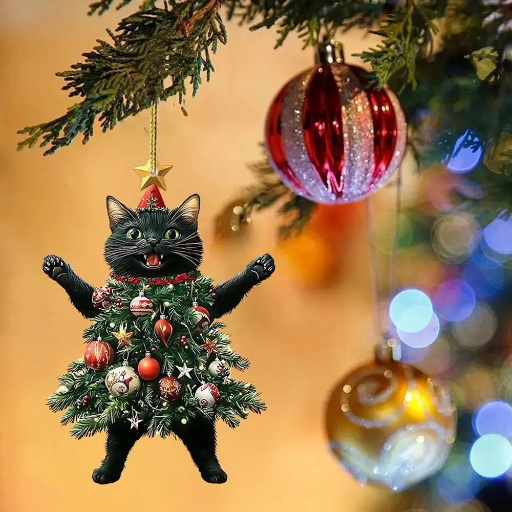 Cute Cat Christmas Tree Pendant - Hanging Ornament for Car and Backpack - ZOOMNSTORE