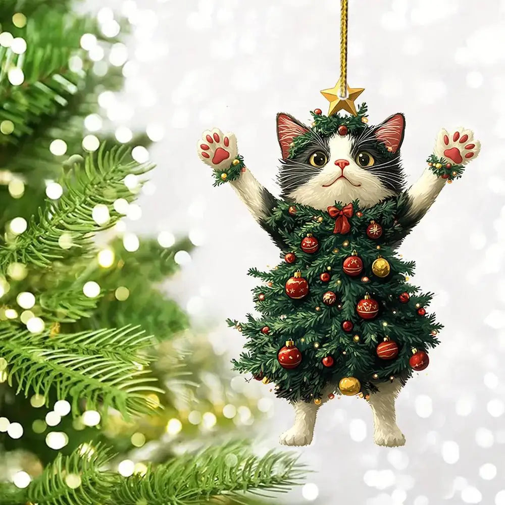 Cute Cat Christmas Tree Pendant - Hanging Ornament for Car and Backpack - ZOOMNSTORE