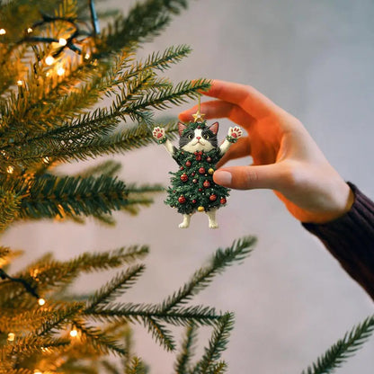 Cute Cat Christmas Tree Pendant - Hanging Ornament for Car and Backpack - ZOOMNSTORE