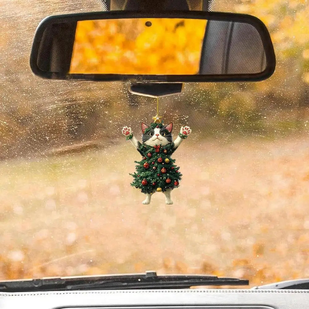 Cute Cat Christmas Tree Pendant - Hanging Ornament for Car and Backpack - ZOOMNSTORE