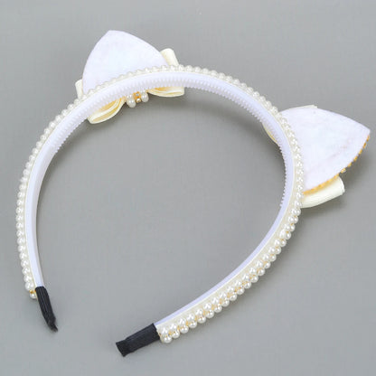Cat Ear Headbands Sweet Cute Ears Elegant Pearl Bow Hairband For Girls Sweet Head Band Children Kid Hair Hoop Accessories Tiara - ZOOMNSTORE