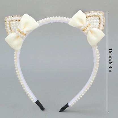 Cat Ear Headbands Sweet Cute Ears Elegant Pearl Bow Hairband For Girls Sweet Head Band Children Kid Hair Hoop Accessories Tiara - ZOOMNSTORE