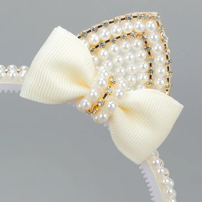 Cat Ear Headbands Sweet Cute Ears Elegant Pearl Bow Hairband For Girls Sweet Head Band Children Kid Hair Hoop Accessories Tiara - ZOOMNSTORE